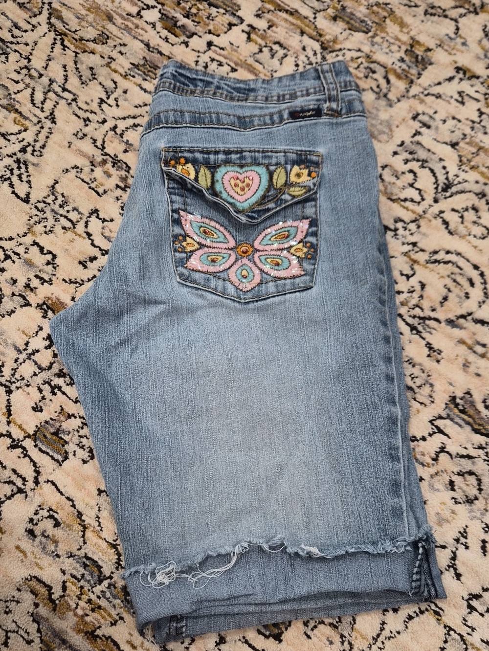 Angels Women’s Light Blue Embroidered Pocket Shorts